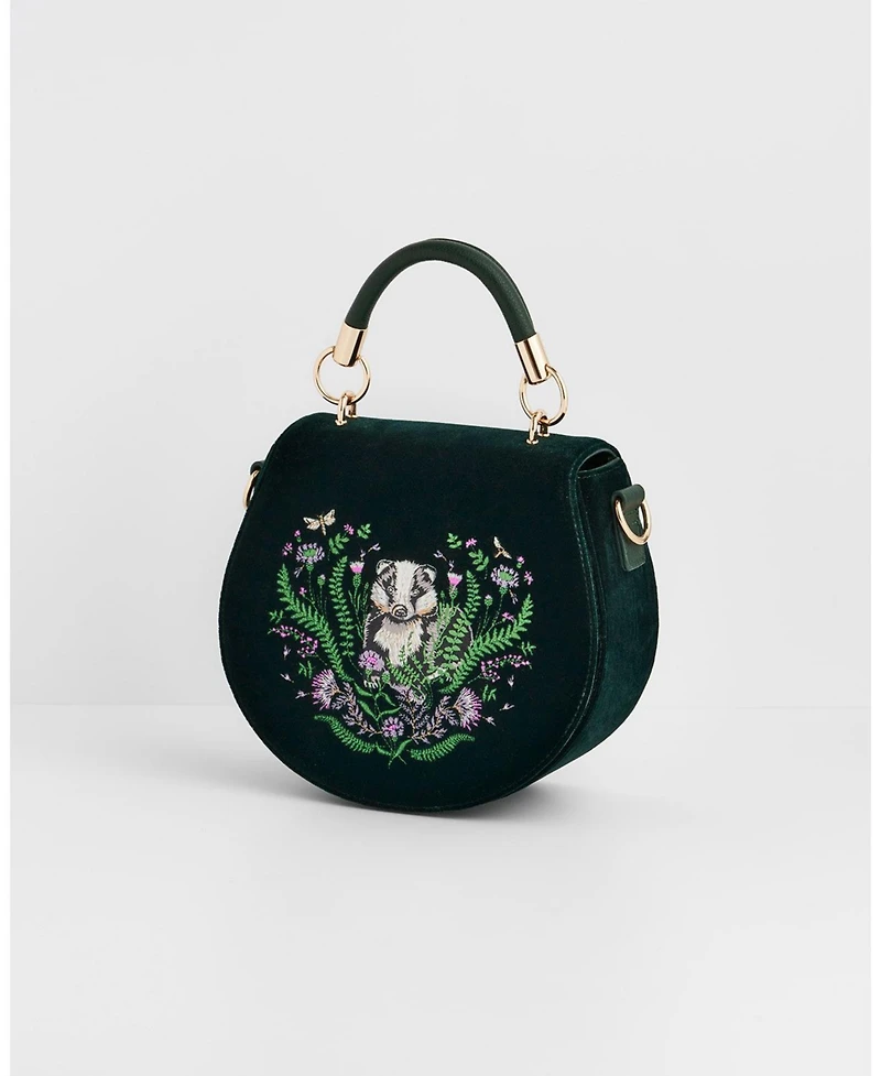 Fable England Badger Embroidered Top Handle Saddle Bag