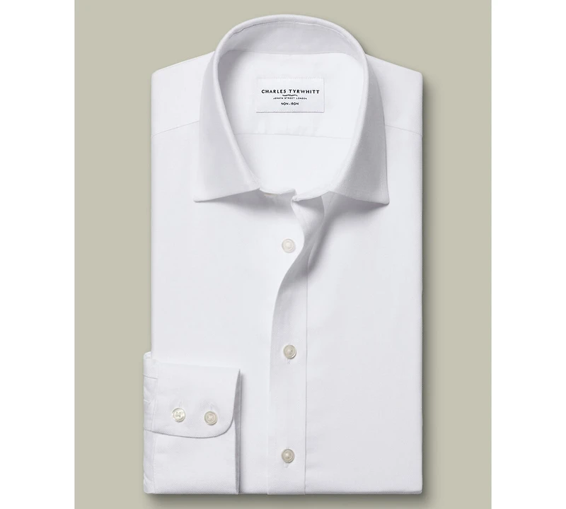 Charles Tyrwhitt Men's Spread Collar Rounded Cuffs Solid Dress Shirt
