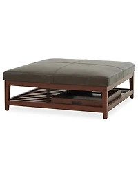 Jacey 17" Leather Square Wood Tray Ottoman