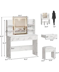 gaomon Makeup Vanity Desk with Led Mirror, 2 Drawers, Power Outlet & Cushioned Stool, 3 Light Modes