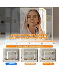 gaomon Vanity Desk with Sliding Led Mirror, Power Outlet, 4 Drawers