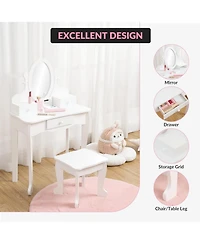 gaomon Kids Vanity Table and Chair Set with Oval Mirror, Drawer & Stool, Wooden Pretend Play Set.