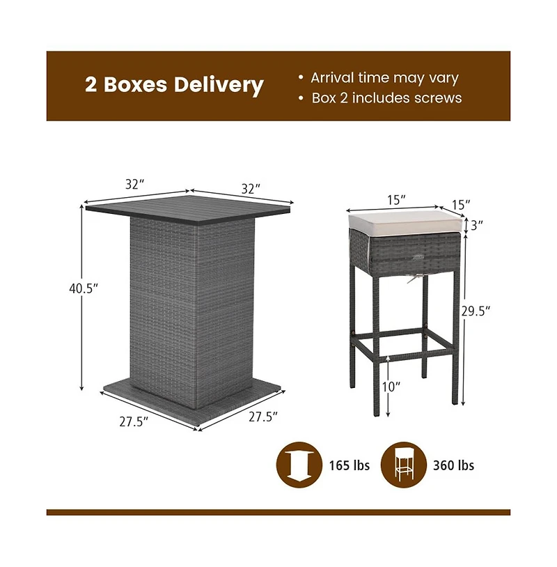 Boyel Living 5 Pieces Outdoor Wicker Bar Table Set with Hidden Storage Shelves