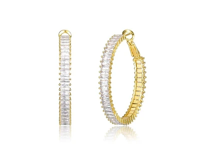 Rachel Glauber Elegant Emerald-Cut Cz Snap Hinge Hoop Statement Earrings