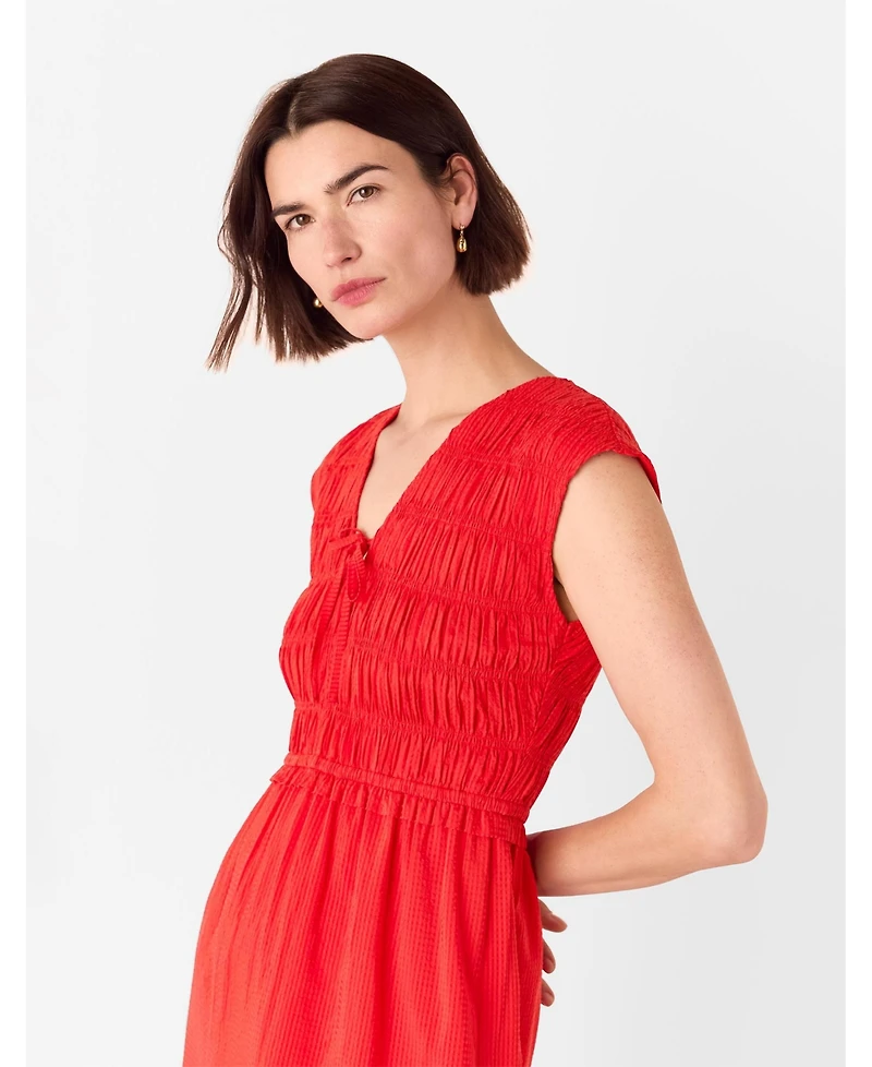 Whistles Women's Shirred Bodice V-Neck Midi Dress