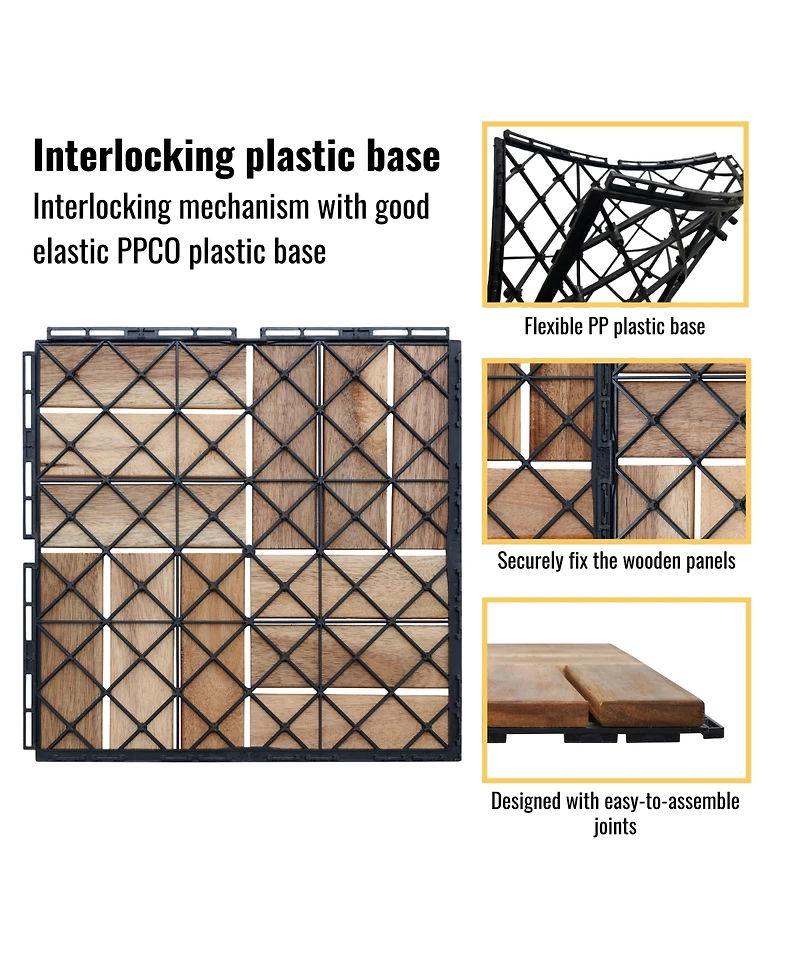 Mondawe Acacia Wood Checker Pattern Interlocking Deck Tiles
