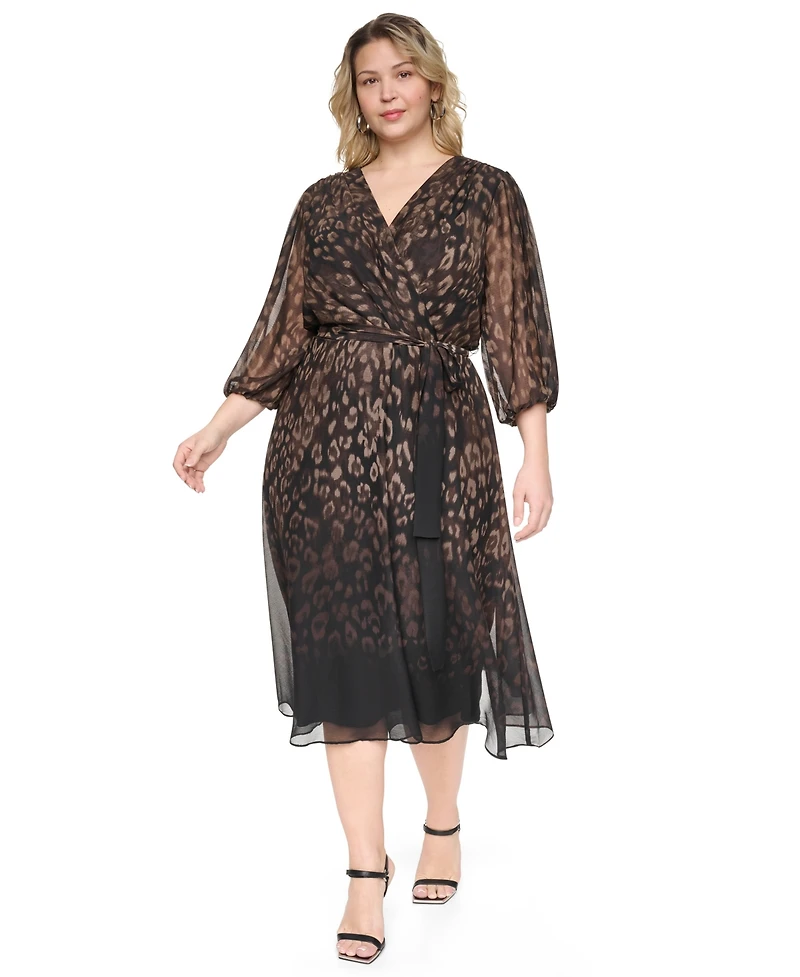 Dkny Plus Printed V-Neck Midi Dress