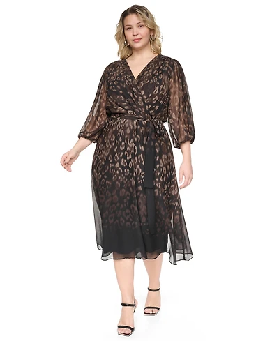 Dkny Plus Printed V-Neck Midi Dress