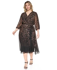 Dkny Plus Printed V-Neck Midi Dress