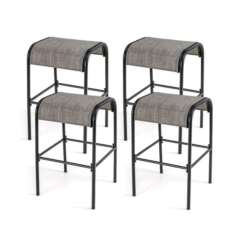 Boyel Living Set of 2/4 Patio Metal Bar Stools with Curved Fabric Seat-Set of 4
