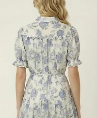 Modenaire Women's Floral Tie-Waist Ruffle-Hem Shirt Dress