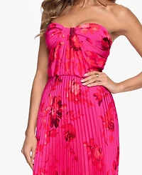 Betsy & Adam Women's Strapless Pleated Gown