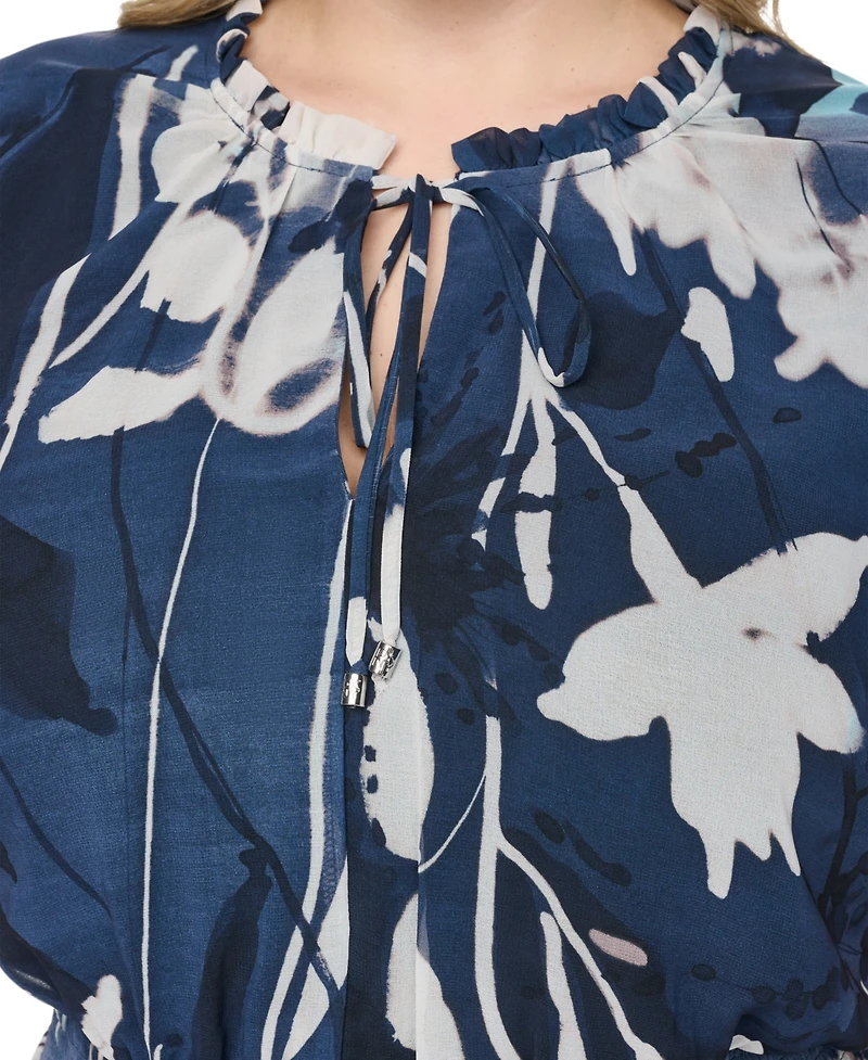 Dkny Plus Tie Neck Flutter-Sleeve Dress