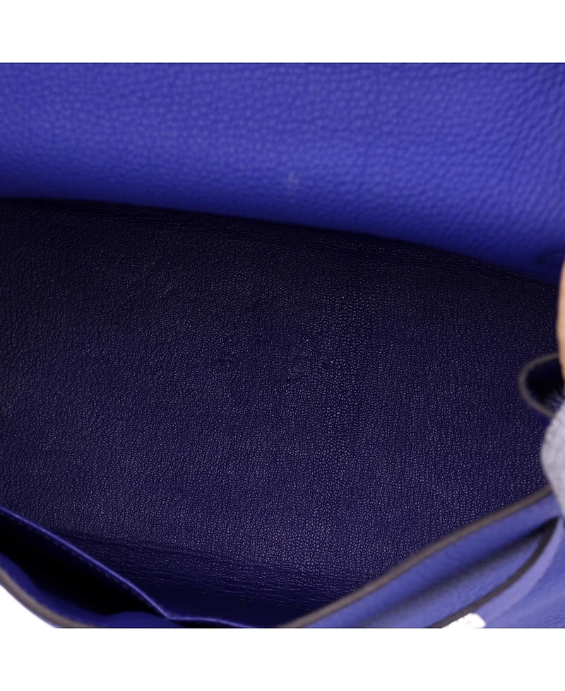 Pre-Owned HERMES Kelly Handbag Blue Togo with Palladium Hardware