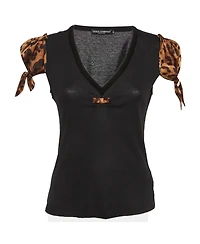 Pre-Owned Dolce & Gabbana Women's Leopard Print Satin And Jersey Top