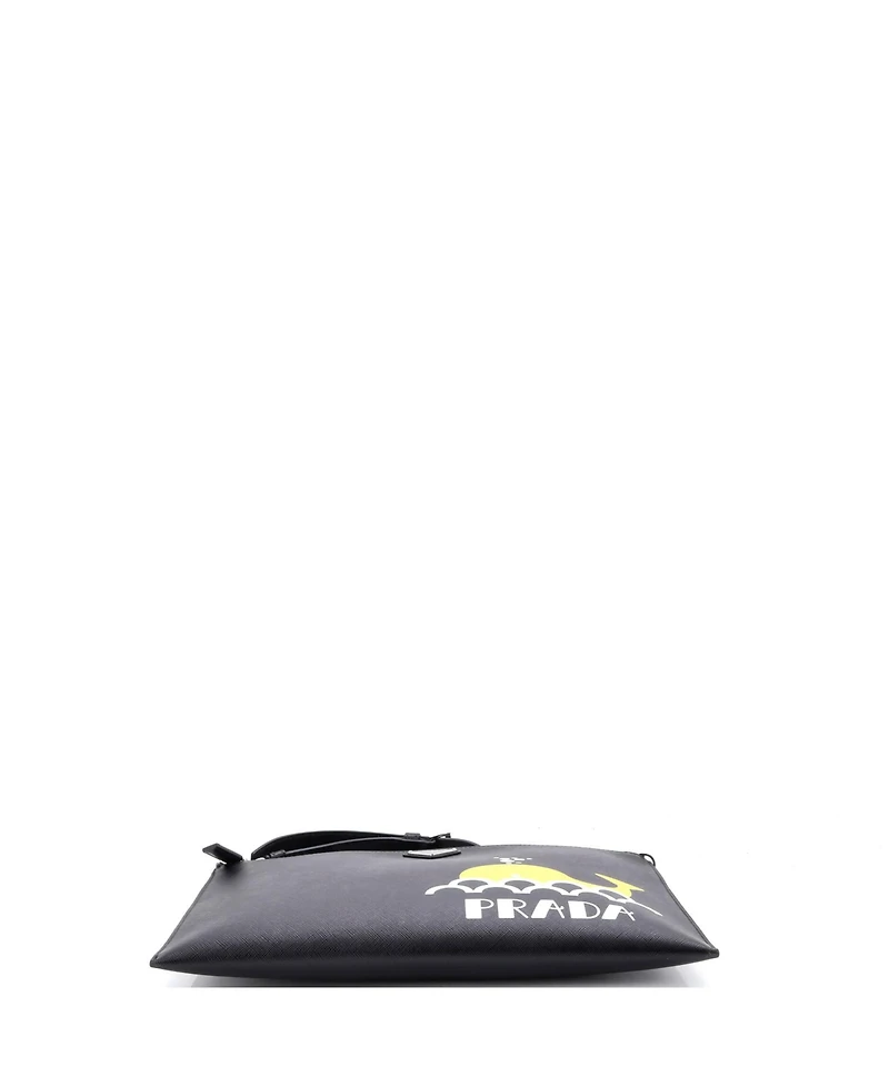 Pre-Owned Prada Convertible Zip Clutch Crossbody Bag Printed Saffiano Leather