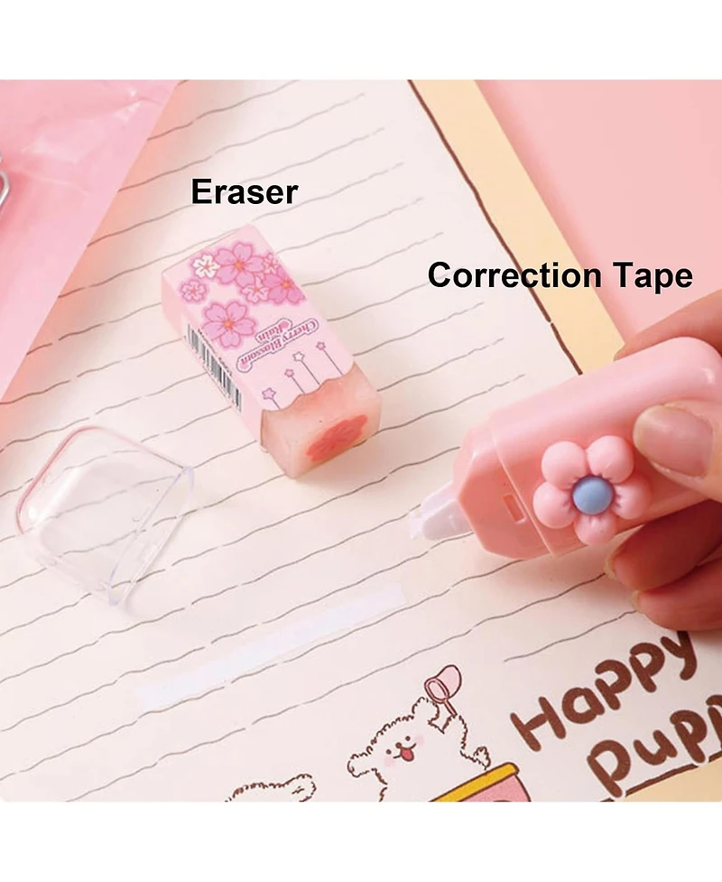 Htutwoo 7-In-1 Stationery Set with Gel Pen, Highlighter, Ballpoint Pen, Pencil, Eraser, Knife and Correction Tape, Children Back To School