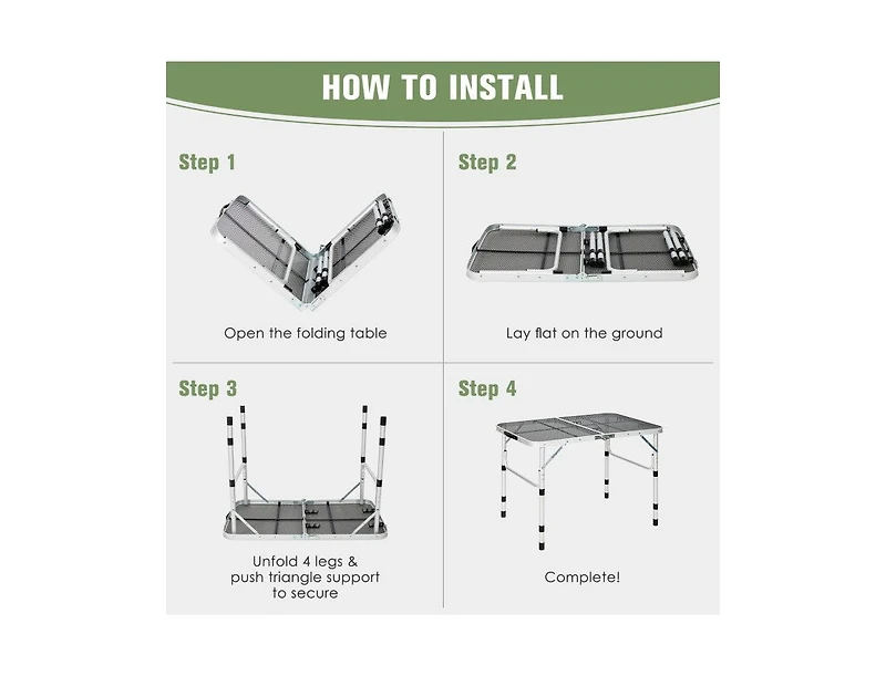 Lucky One Aluminum Grill Table with Iron Mesh Top, Folding Camping Table Adjustable Height