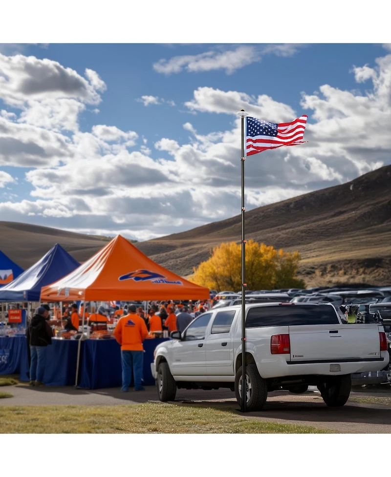 Yescom Ez Go 20Ft Telescopic Flag Pole Kit with Solar Light & Tire Mount Base for Tailgate Outside