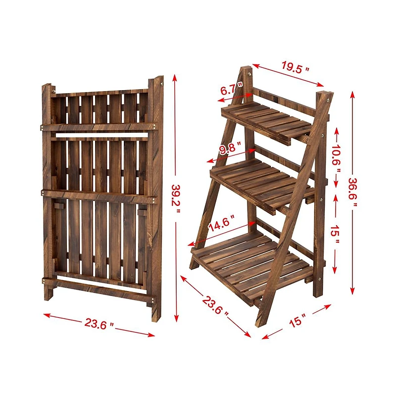 Yaheetech 3-Tier Folding Wooden Flower Pot Stand Flower Display Shelf