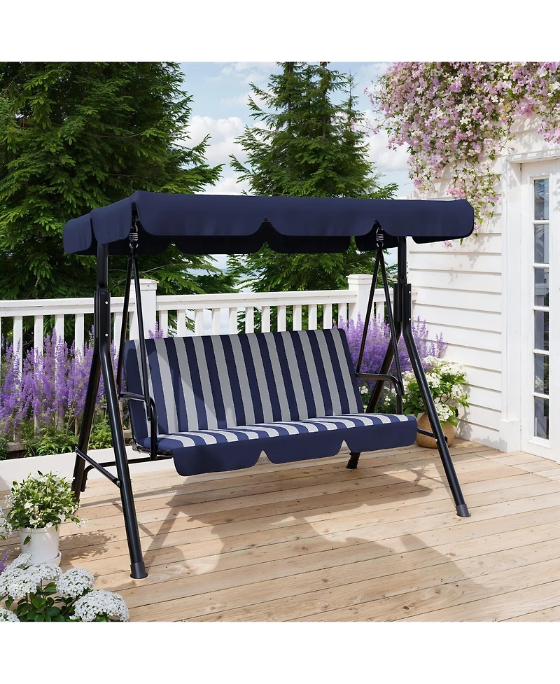 gaomon Outdoor Porch Swing, 3 Seat Patio Swing Chair with Adjustable Canopy, Heavy Duty Cup Holder Trays, Cushion