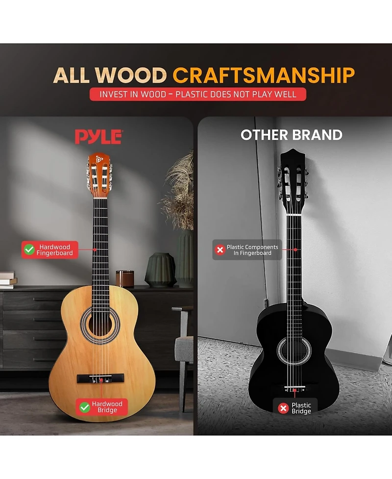 Pyle 34" Beginner Acoustic Guitar Kit, 6-String 1/2 Junior Size All-Wood Guitar for Kids & Adults