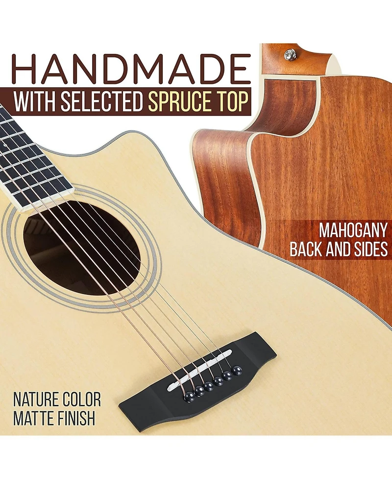 Pyle 41" Electric Acoustic Guitar Kit – Full Size Dreadnought Cutaway with Spruce Top, Gig Bag, Strap, Picks and Extra Steel Strings