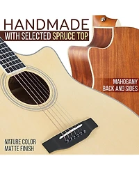 Pyle 41" Electric Acoustic Guitar Kit – Full Size Dreadnought Cutaway with Spruce Top, Gig Bag, Strap, Picks and Extra Steel Strings