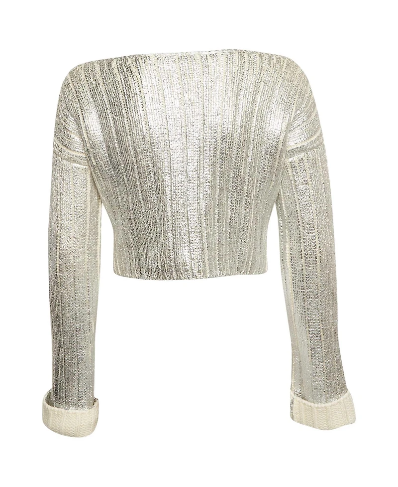 Pre-Owned Balmain Women's Metallic Coated Rib Knit Sweater