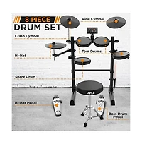 Pyle 7-Piece Electric Drum Set with Midi Support, Preloaded Sounds, Cymbals, Foot Pedals, and Mac/Pc Compatibility