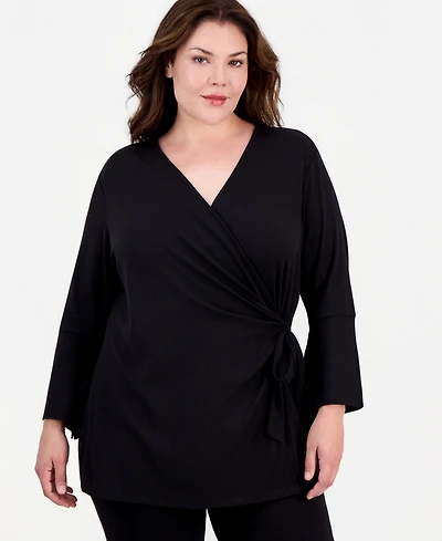 Anne Klein Plus Surplice-Neck Long-Sleeve Top
