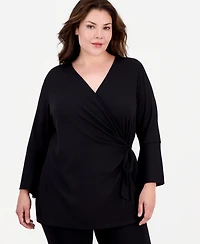 Anne Klein Plus Surplice-Neck Long-Sleeve Top