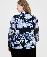 Anne Klein Plus Printed Mixed-Media Top