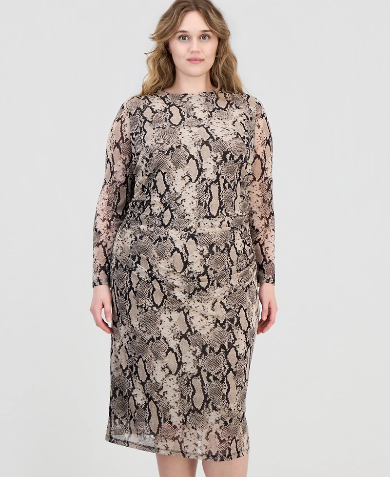 Anne Klein Plus Snake-Print Mesh Midi Dress