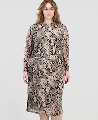 Anne Klein Plus Snake-Print Mesh Midi Dress