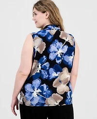 Anne Klein Plus Printed V-Neck Sleeveless Top