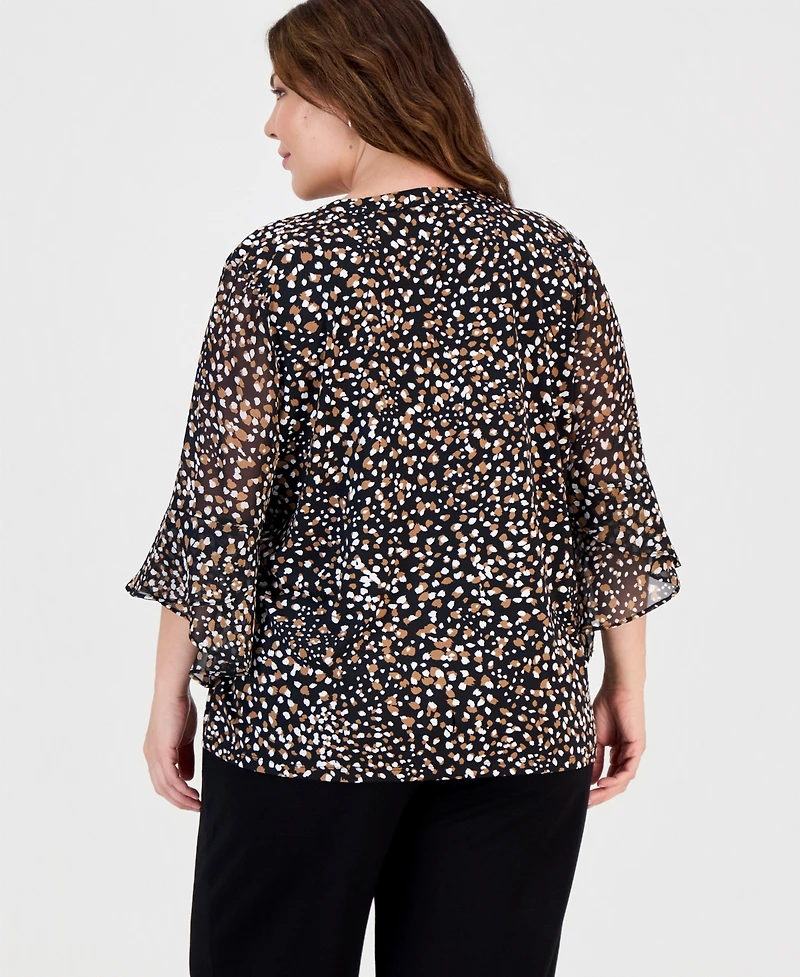 Anne Klein Essentials Plus Ruffle-Cuff V-Neck Top