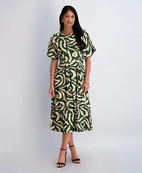 Kensie Women's Printed Crewneck Midi Dress