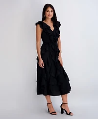 Kensie Women's Silky Woven Ruffle Midi Dress