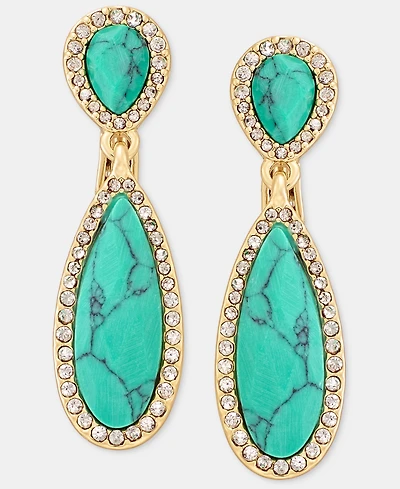 Anne Klein Pave & Stone Clip-On Drop Earrings