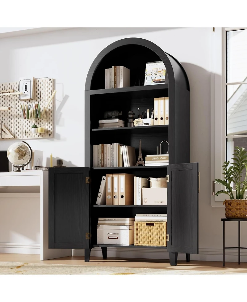 gaomon Arched Kitchen Pantry Cabinet, 5-Tier Open Shelf with Textured Finish, Farmhouse Storage for