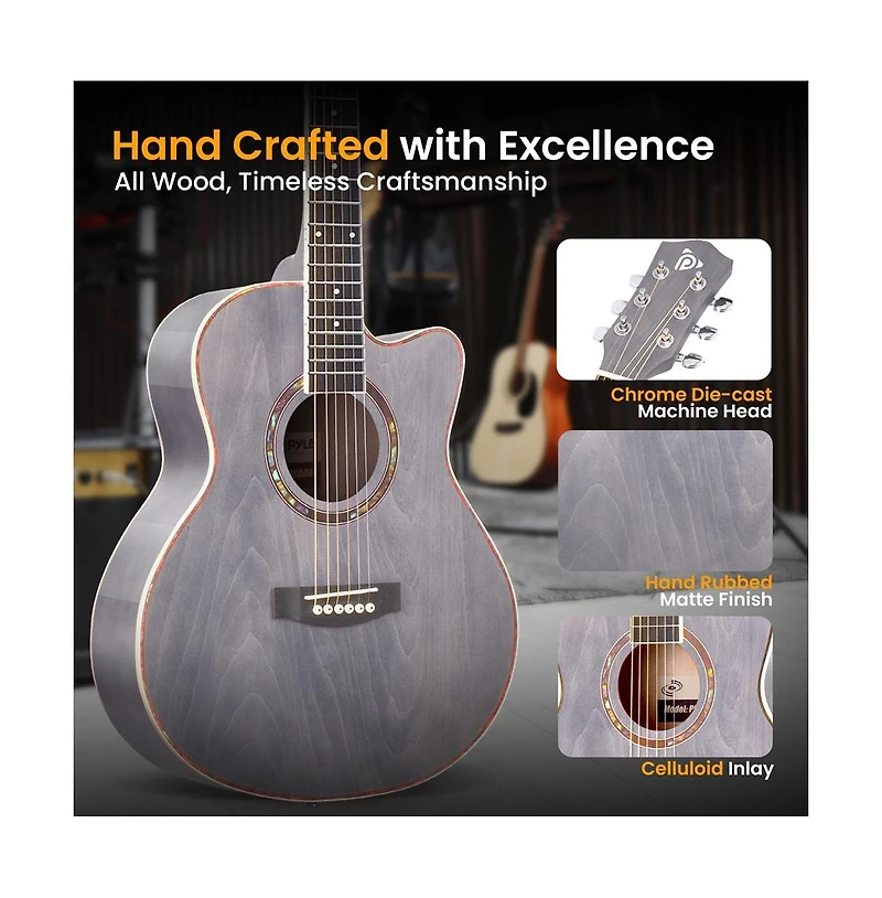 Pyle Beginners 6-String Acoustic Guitar, 36" Cutaway Body With Kit