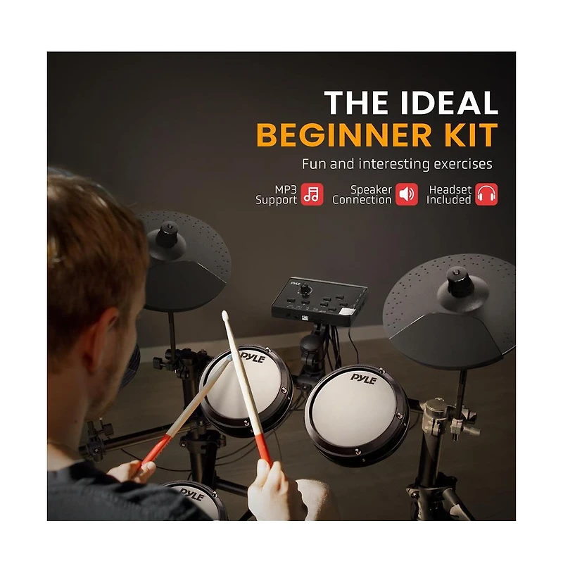 Pyle Electronic Drum Set 4 Quiet Mesh Pads 180 Sound Styles 3 Cymbals 2 Pedals Throne Headphones Usb Midi for Beginners