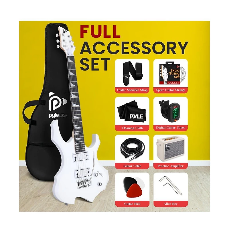 Pyle 6-String Electric Guitar Kit - Includes Amplifier, Digital Tuner, and Accessories