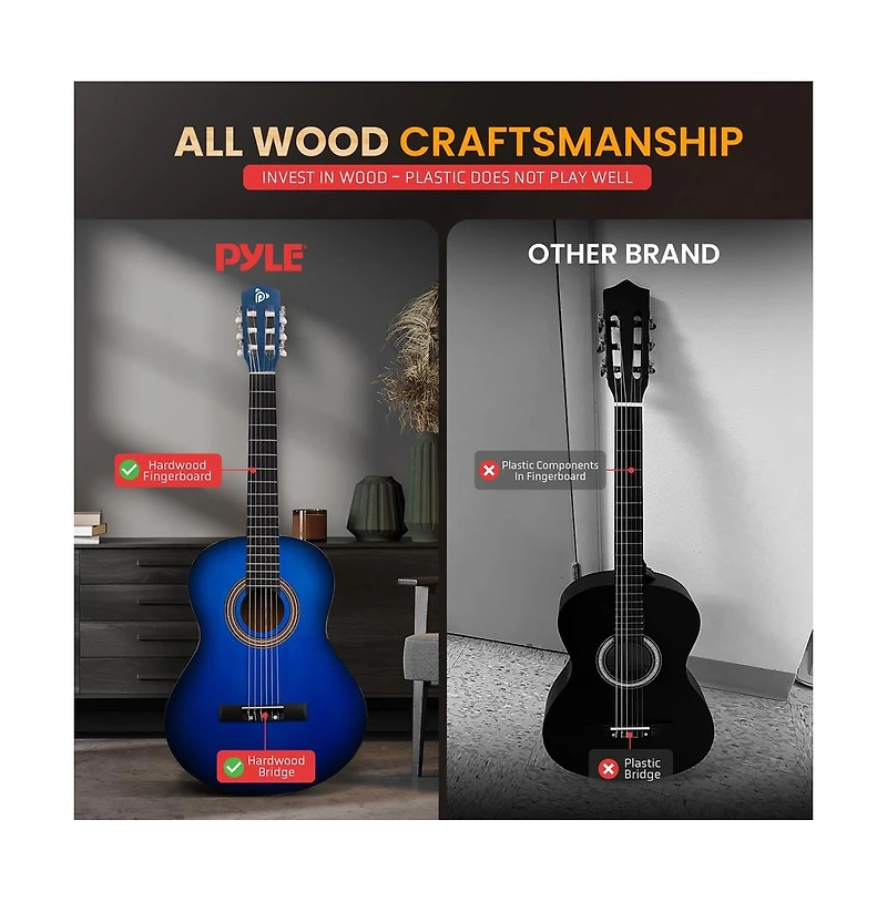 Pyle 30" 6-String Classical Acoustic Guitar for Beginners & Adults with Accessory Kit