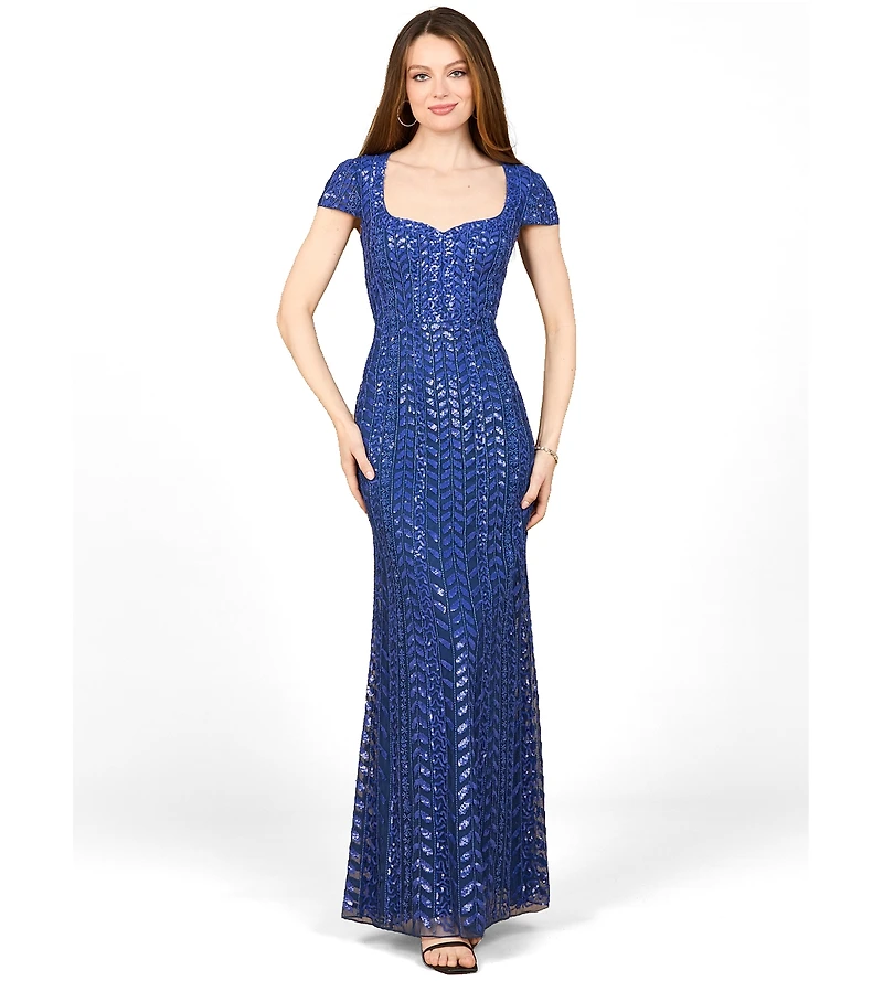 Lara Women's Beaded Gown with Glamourous Cap Sleeves