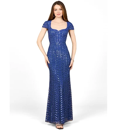 Lara Women's Beaded Gown with Glamourous Cap Sleeves
