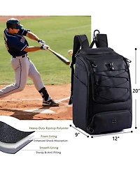 Furlihong Wheeled 60L Youth Baseball Bag - Holds 4 Bats, Rolling Equipment with Shoe Compartment and Fence Hook, for Boys Girls Age 8+