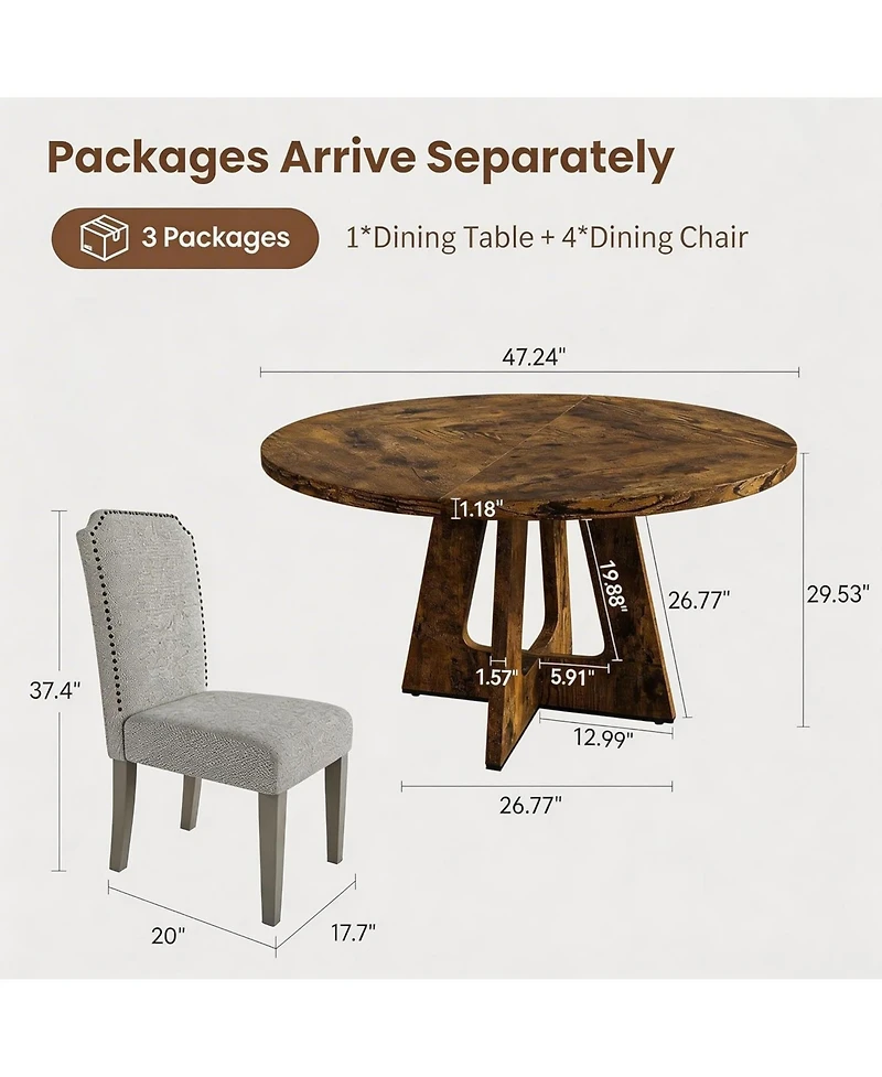 Gaomon 3-Piece Round Dining Set, 2 Upholstered Chairs, Space-Saving Kitchen Table for 4-6, Compact for Apartment or Small Space