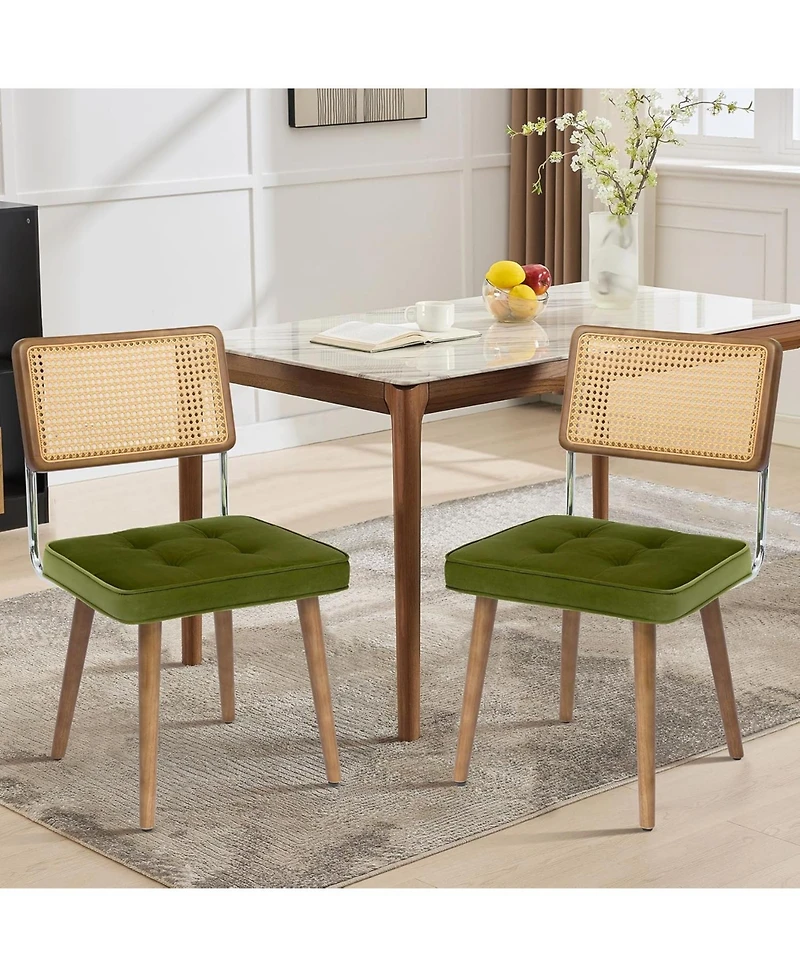 gaomon Rattan Dining Chairs Set of 2, Modern Boho Kitchen Chairs with Solid Wood Back & Legs, Upholstered Seat, Ideal for Dining Room.